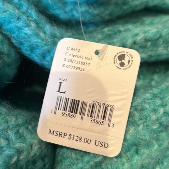 NWT FREE PEOPLE blue bell v neck oversized sweater in electric teal size large - Picture 6 of 11